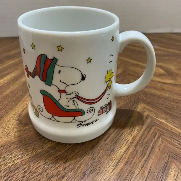 Snoopy Beagle Dog Peanuts Coffee Mug Sleigh Merry Christmas 1976 Woodstock Lot 2 - Picture 10 of 13